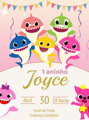 Convite de Aniversário Baby Shark para Editar Online