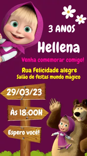 Convite Aniversário Masha e o Urso para Editar Online