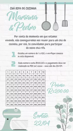 Convite Chá Rifa de Cozinha Floral para Editar Online