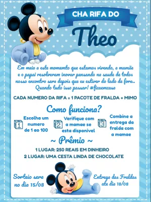 Chá Rifa Mickey Baby Menino para Editar Online e Imprimir