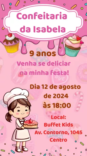 Convite Aniversário Confeitaria da Menina para Editar Online