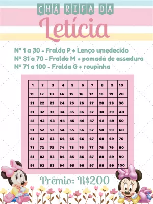 Rifa Chá de Bebê Minnie Baby para Editar e Imprimir