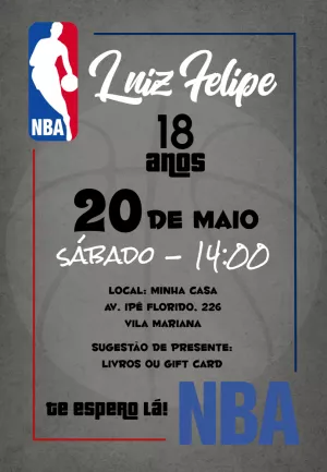 Convite de Aniversário Basquete NBA Editável Online