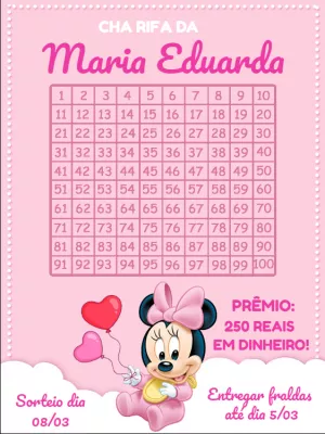 Chá Rifa Minnie Baby Rosa Editável para Imprimir