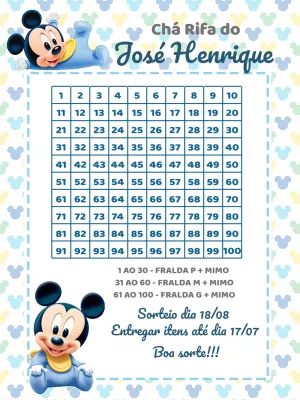 Rifa Chá de Bebê Mickey Mouse Baby Editável Online