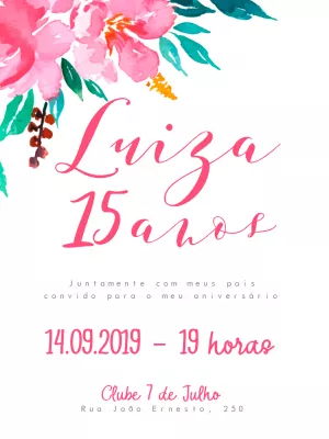 Convite 15 Anos Floral Aquarela Rosa para Editar Online
