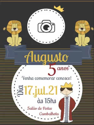 Convite de Aniversário Rei Leão com Foto para Editar Online