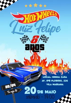 Convite de Aniversário Hot Wheels para Editar Online