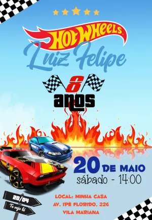 Convite de Aniversário Hot Wheels para Editar Online