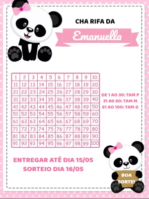 Chá Rifa de Pandinha Rosa Editável Online para Imprimir