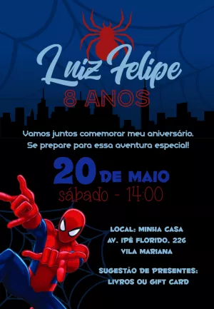 Convite de Aniversário Homem-Aranha para Editar Online
