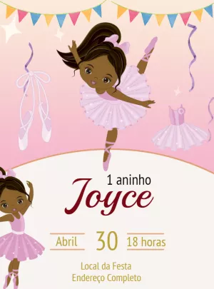 Convite Aniversário Bailarina Negra para Editar Online