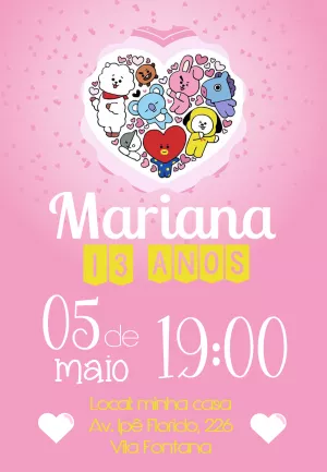 Convite Aniversário BT21 Kpop para Editar Online
