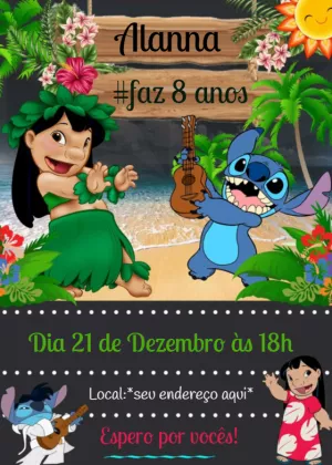 Convite de Aniversário Lilo & Stitch para Editar Online