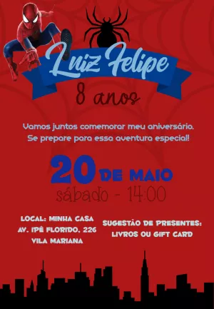 Convite Aniversário Homem-Aranha para Editar Online