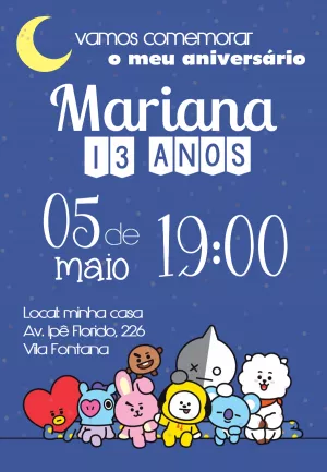 Convite de Aniversário BT21 K-pop para Editar Online