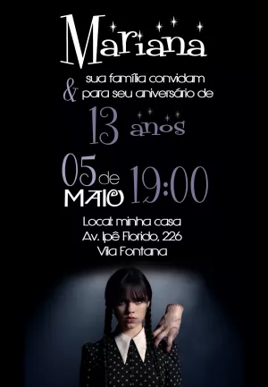 Convite de Aniversário Wandinha Addams para Editar Online