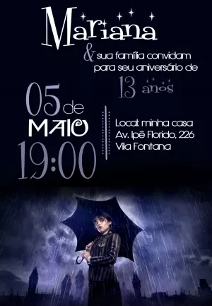 Convite Aniversário Wandinha Addams para Editar Online