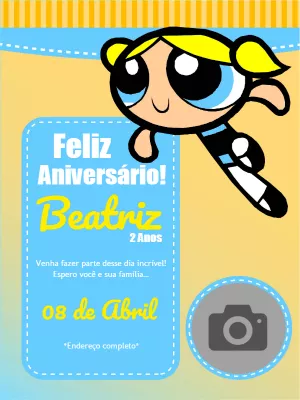 Convite Aniversário Meninas Super Poderosas com Foto para Editar