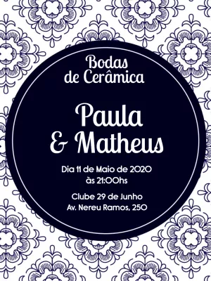 Convite Bodas de Cerâmica Azulejo Português para Editar Online