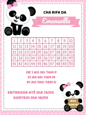 Chá Rifa Pandinha Rosa para Chá de Bebê Editável Online
