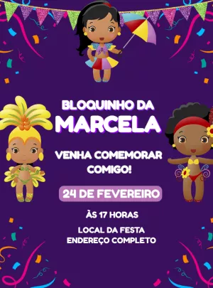 Convite de Aniversário Carnaval com Meninas para Editar Online