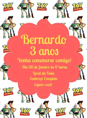 Convite Aniversário Toy Story com Personagens para Editar Online