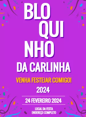 Convite de Aniversário Bloquinho de Carnaval para Editar Online
