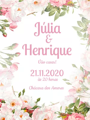 Convite de Casamento Floral Rosas Aquarela para Editar Online