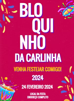 Convite de Aniversário Bloquinho de Carnaval para Editar Online
