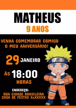 Convite de Aniversário Naruto Editável Online para Imprimir