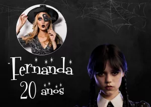 Painel de TV Aniversário Wandinha com Foto para Editar