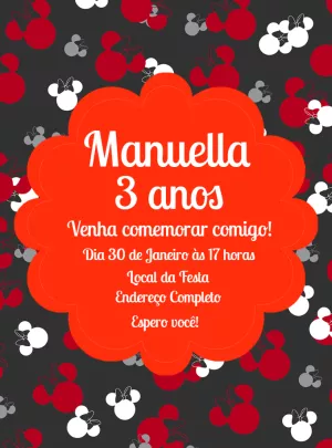 Convite de Aniversário Minnie Mouse Vermelha para Editar Online