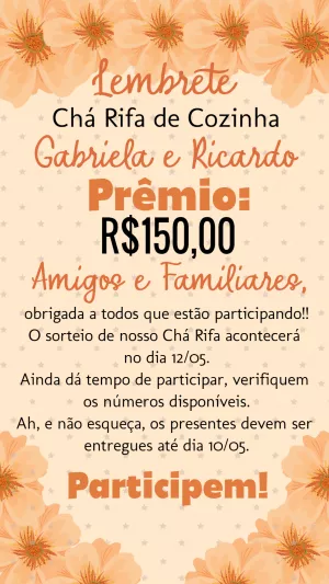 Lembrete de Chá Rifa de Cozinha Floral para Editar Online