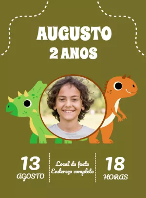 Convite Aniversário Dinossauros com Foto para Editar Online