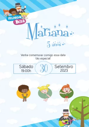 Convite de Aniversário Mundo Bita com Personagens para Editar