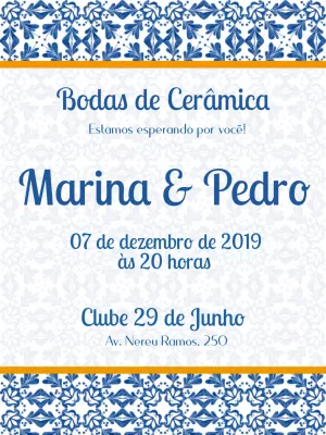 Convite Bodas de Cerâmica Azulejo Português para Editar