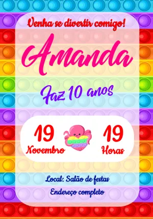 Convite de Aniversário Pop It Fidget Toys para Editar Online