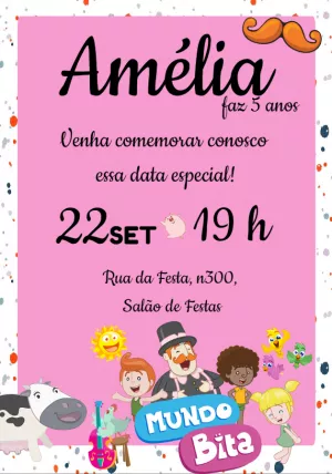 Convite de Aniversário Mundo Bita para Editar Online