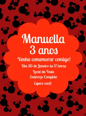 Convite de Aniversário Minnie Vermelha para Editar Online