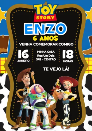 Convite de Aniversário Toy Story com Personagens para Editar