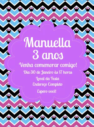 Convite Aniversário Minnie Chevron para Editar Online