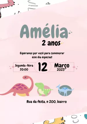 Invitación de cumpleaños Dinosaurio – Estático – Beatriz Lopes dos Anjos