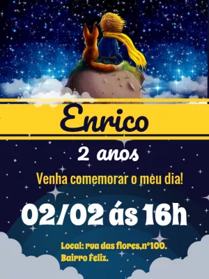 Convite de Aniversário Pequeno Príncipe para Editar Online