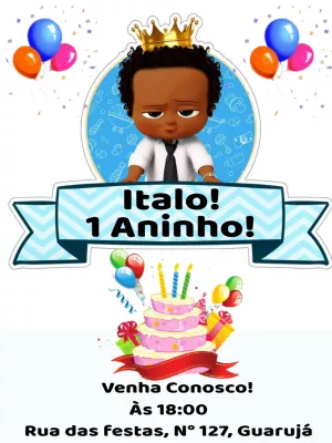 Convite Aniversário Poderoso Chefinho Negro para Editar Online