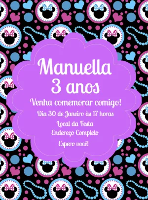 Convite de Aniversário Minnie Mouse Rosa e Azul para Editar