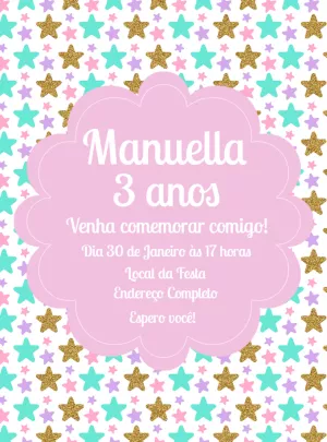 Convite de Aniversário Estrelas Coloridas para Editar Online
