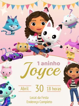 Convite Aniversário Casa Mágica da Gabby para Editar Online
