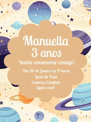 Convite de Aniversário Planetas e Galáxia para Editar Online