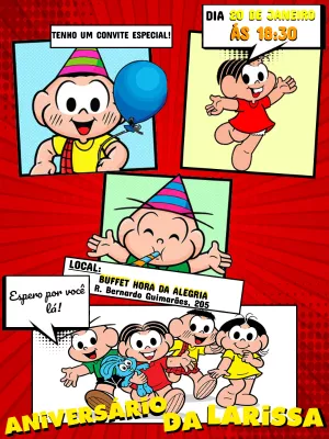 Convite Aniversário Turma da Mônica Quadrinhos para Editar